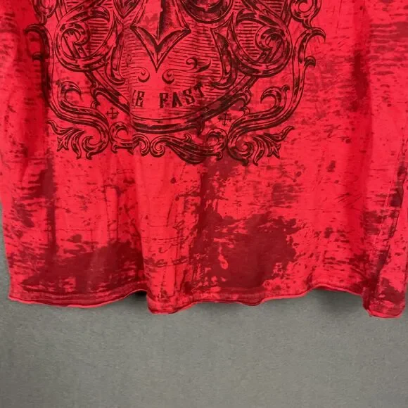 Affliction Shirt Men L Live Fast Fleur Dirty Red Wash MMA UFC Biker Rocker VTG - Picture 4 of 12
